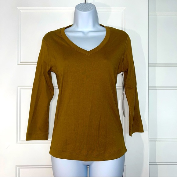 Three Dots 3/4 Sleeve V Neck Tee - Picture 1 of 5